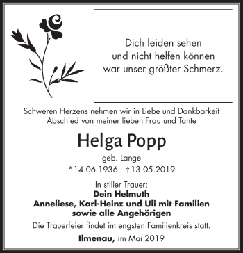 Traueranzeige von Helga Popp von Südthüringer Presse