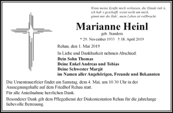 Traueranzeige von Marianne Heinl von Frankenpost
