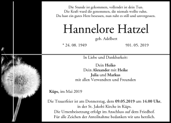 Traueranzeige von Hannelore Hatzel von Neue Presse Coburg