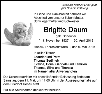 Traueranzeige von Brigitte Daum von Frankenpost