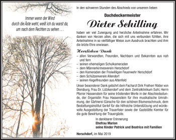 Traueranzeige von Dieter Schilling von Südthüringer Presse