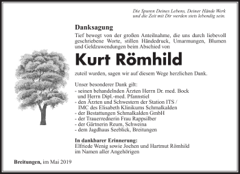 Traueranzeige von Kurt Römhild von Südthüringer Presse