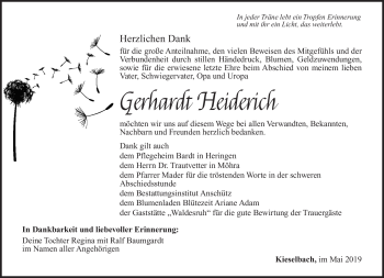 Traueranzeige von Gerhardt Heiderich von Südthüringer Presse