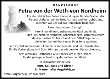 Traueranzeige von Petra Weth-von Nordheim von Südthüringer Presse