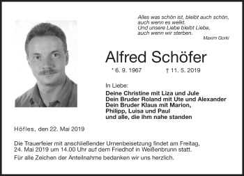 Traueranzeige von Alfred Schöfer von Neue Presse Coburg