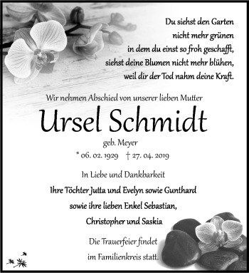 Traueranzeige von Ursel Schmidt von Südthüringer Presse