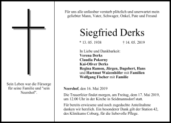 Traueranzeige von Siegfried Derks von Neue Presse Coburg
