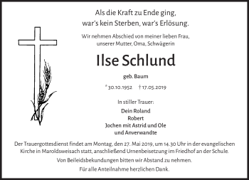 Traueranzeige von Ilse Schlund von Neue Presse Coburg