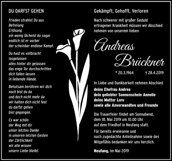 Traueranzeige von Andreas Brückner von Südthüringer Presse