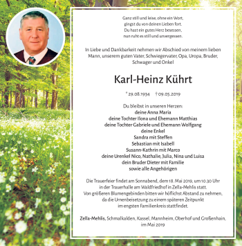 Traueranzeige von Karl-Heinz Kührt von Südthüringer Presse