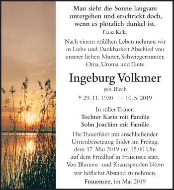 Traueranzeige von Ingburg Volkmar von Südthüringer Presse