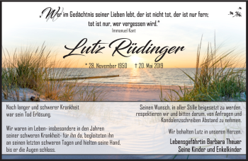 Traueranzeige von Lutz Rüdinger von Südthüringer Presse