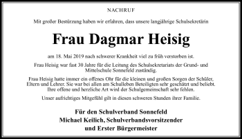 Traueranzeige von Dagmar Heisig von Neue Presse Coburg