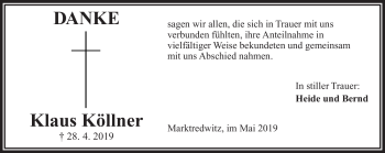 Traueranzeige von Klaus Köllner von Frankenpost