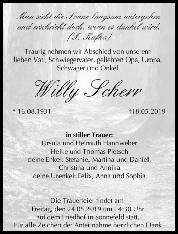 Traueranzeige von Willy Scherr von Neue Presse Coburg