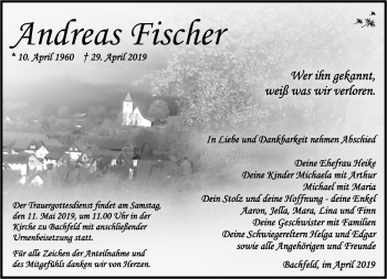 Traueranzeige von Andreas Fischer von Südthüringer Presse