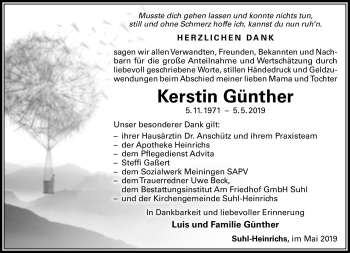 Traueranzeige von Kerstin Günther von Südthüringer Presse