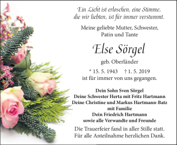 Traueranzeige von Else Sörgel von Frankenpost