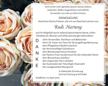 Traueranzeige von Rudi Hartung von Südthüringer Presse