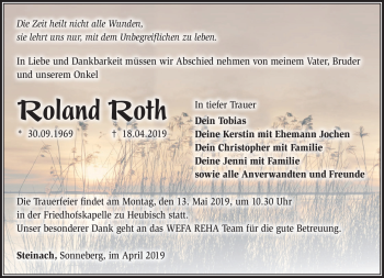 Traueranzeige von Roland Roth von Südthüringer Presse
