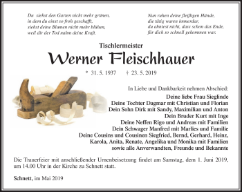 Traueranzeige von Werner Fleischhauer von Südthüringer Presse