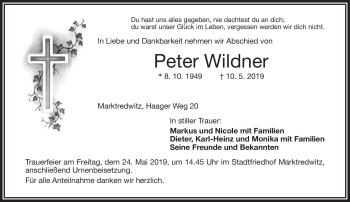 Traueranzeige von Peter Wildner von Frankenpost