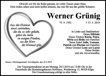 Traueranzeige von Werner Grünig von Neue Presse Coburg