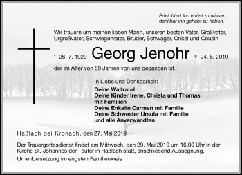 Traueranzeige von Georg Jenohr von Neue Presse Coburg