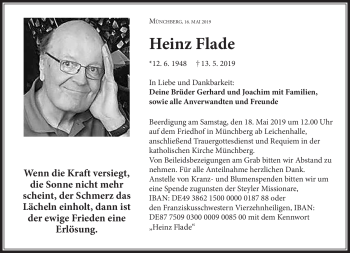 Traueranzeige von Heinz Flade von Frankenpost