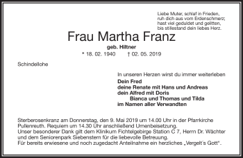 Traueranzeige von Martha Franz von Frankenpost