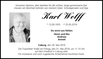 Traueranzeige von Karl Wolff von Neue Presse Coburg