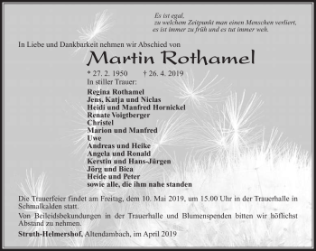 Traueranzeige von Martin Rothamel von Südthüringer Presse