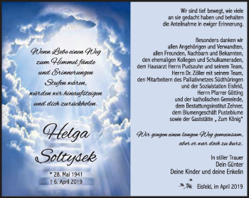 Traueranzeige von Helga Soltysek von Südthüringer Presse