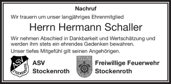 Traueranzeige von Hermann Schaller von Frankenpost
