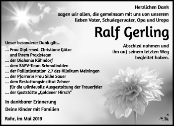 Traueranzeige von Ralf Gerling von Südthüringer Presse
