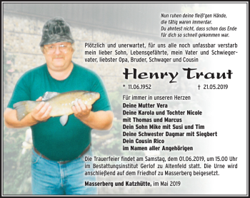 Traueranzeige von Henry Traut von Südthüringer Presse