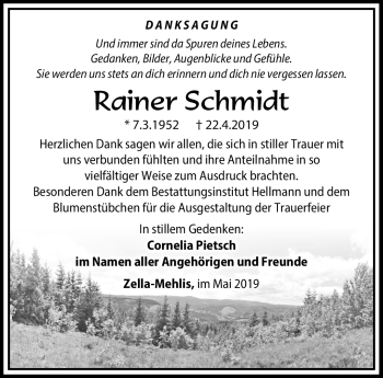Traueranzeige von Rainer Schmidt von Südthüringer Presse