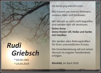 Traueranzeige von Rudi Griebsch von Südthüringer Presse