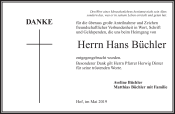 Traueranzeige von Hans Büchler von Frankenpost
