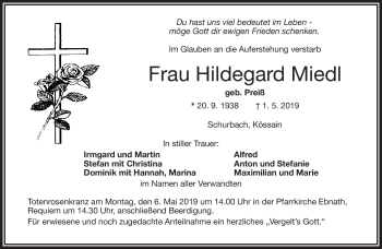 Traueranzeige von Hildegard Miedl von Frankenpost