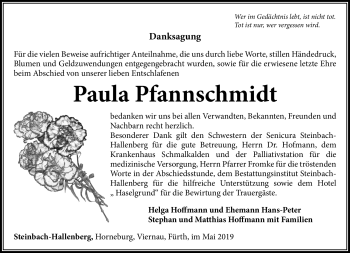 Traueranzeige von Paula Pfannschmidt von Südthüringer Presse