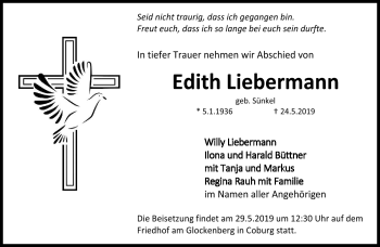 Traueranzeige von Edith Liebermann von Neue Presse Coburg