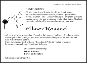 Traueranzeige von Ellmer Rommel von Südthüringer Presse