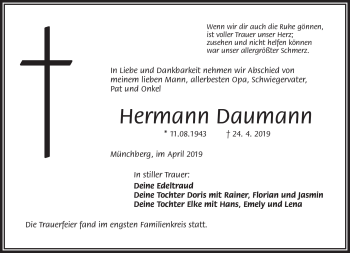 Traueranzeige von Hermann Daumann von Frankenpost