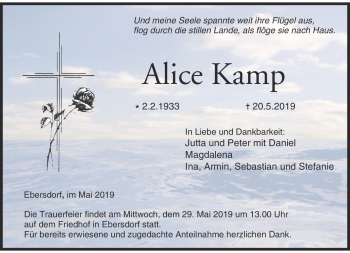Traueranzeige von Alice Kamp von Neue Presse Coburg