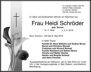 Traueranzeige von Heidi Schröder von Frankenpost