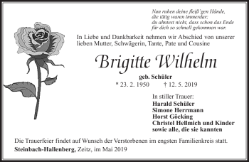 Traueranzeige von Brigitte Wilhelm von Südthüringer Presse