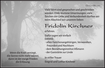 Traueranzeige von Fridolin Kirchner von Südthüringer Presse