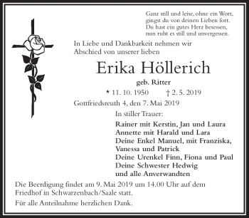 Traueranzeige von Erika Höllerich von Frankenpost