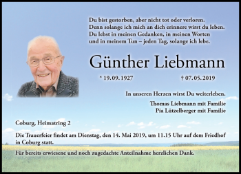 Traueranzeige von Günther Liebmann von Neue Presse Coburg